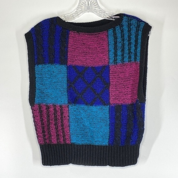 Vintage Sweaters - Vintage Sweater Colorblock Vest Black & Blue  S/M